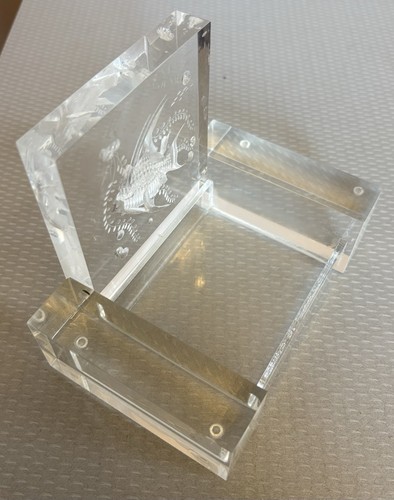 MCM Vintage Lucite Reverso Tallado Océano Peces Baratija Caja Gruesa Gruesa Tapa con Bisagras - Imagen 4 de 14