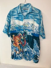 Presence VTG Button up Men's Shirt Tiger Dragon Fight Hawaiian Style XL