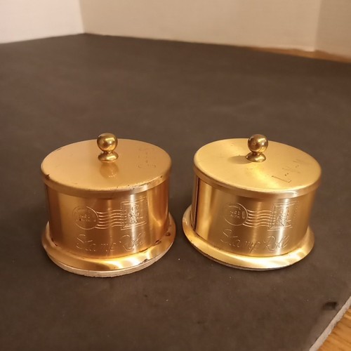 Two Vintage Brass Postage Stamp Felt Bottm Roll Holder Dispensers