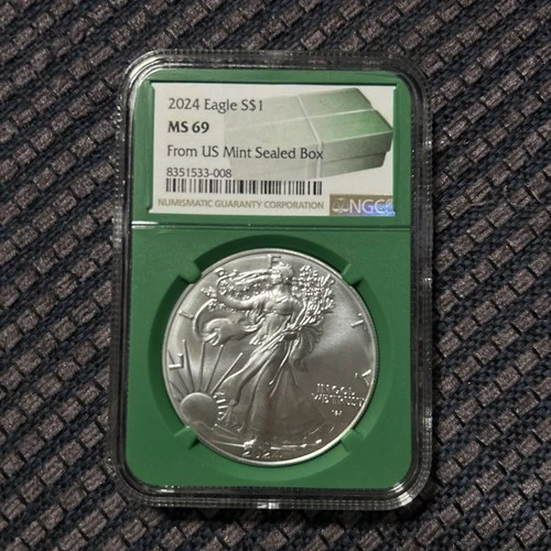 2024 MS 69 ASE. Green Label. From US Mint Sealed Box. 1 oz American Silver Eagle