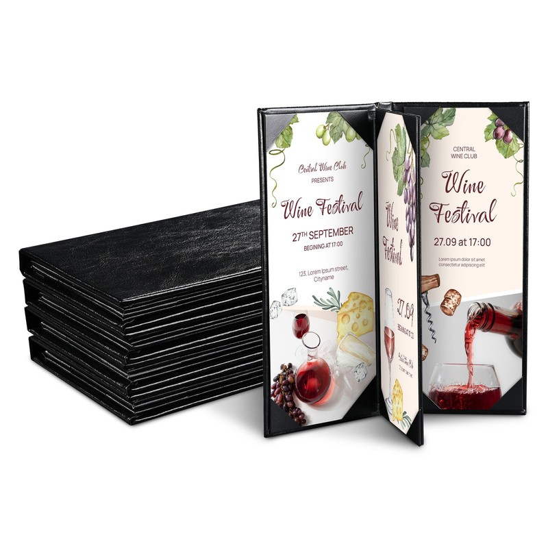WeChef 5 Pack Menu Covers 4.25"x11" 4 View Angled Corners Wine List Restaurant