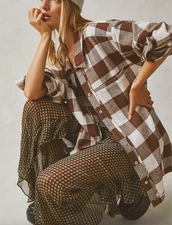 NEW FREE PEOPLE WE THE FREE SO LONG SUMMER PLAID FLANNEL SHIRT TOP SZ S