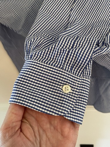 Brooks Brothers Shirt Men's 17-34, Large Blue White Gingham Long Sleeve In EUC - Picture 4 of 4