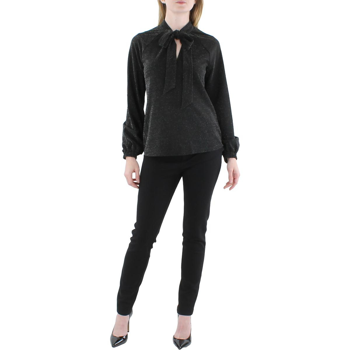 Karl Lagerfeld Paris Женский черный галстук-бабочка с металлическим узлом на шее, блузка-рубашка M BHFO 2943