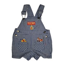 Vtg Disney Winnie The Pooh Embroidered Plaid Overalls 6-9 Months Fish Tigger Y2K