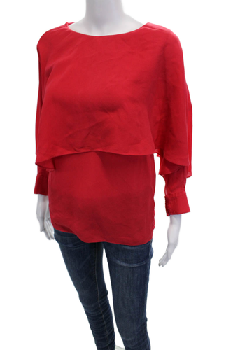 Rachel Zoe Womens Silk Cuffed Long Sleeve Ruffle Blouse Red Size 2 - Picture 2 of 6