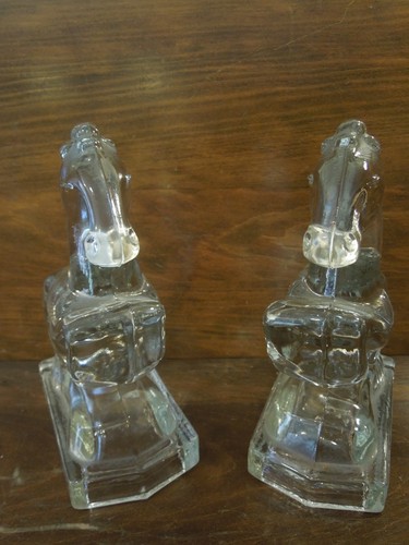 Sujetalibros de vidrio pesado para caballos de L.E. Smith Glass Co. - Imagen 2 de 5