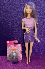 Barbie Glitz & Glam Doll 2015 Color Change Hair Nails Purple Blonde + Pet Bunny