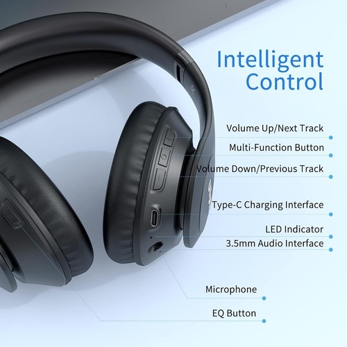Wireless Bluetooth Headphones 65H Playtime 6 EQ Modes HiFi Stereo with Mic - Bild 6 von 9