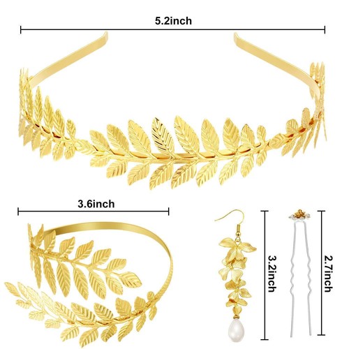 15Pcs Greek Goddess Costume Accessories Women Toga Golden Leaves Bridal Crown - Picture 4 of 8