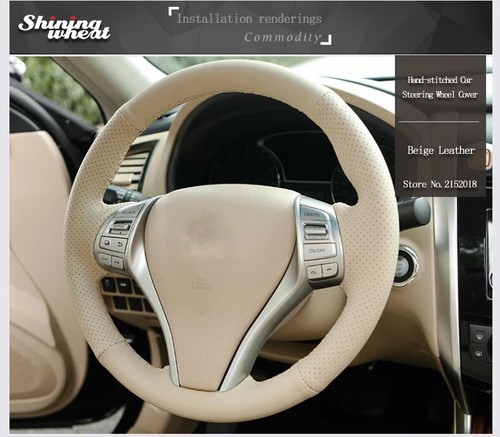 Beige leather Steering Wheel Cover for Nissan 2013 Teana X-Trail QASHQAI Sentra - Picture 5 of 7