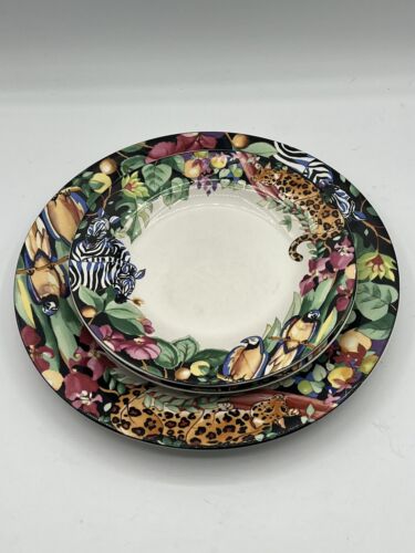 Vtg VITROMASTER Sue Zipkin 1993 Rain Forest Jungle Salad Plates 2 Salad 1 Dinner