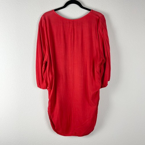 Made In Italy Tunika Oberteil Damen Large Rot Tencel 3/4 Arm High Low Lagenlook - Bild 8 von 11