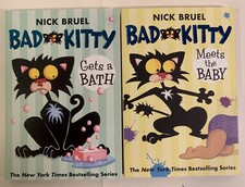 Bad Kitty Book Lot of 2 by Nick Bruel - Bad Kitty Gets a Bath & Meets the Baby