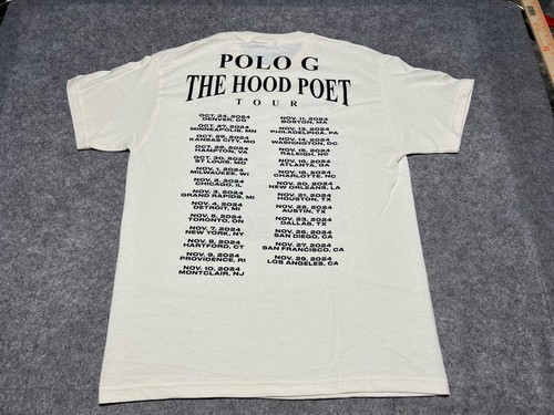 NEW Polo G HOOD POET Large Cream Concert Shirt Austin TX 2024 Tour Rap Goat Lrg - Picture 9 of 12