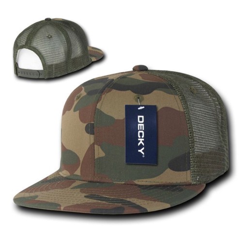 Mens Flat Bill Trucker Baseball Cap Snap back Camo Army Hiking Mid Crown Hat - Picture 10 of 37