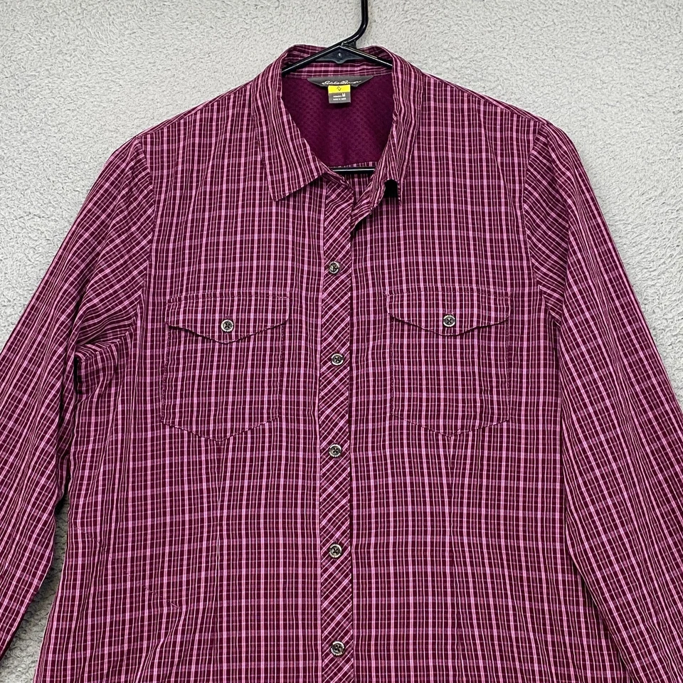 Camisa Eddie Bauer Mujer Mediana Travex Manga Larga Cuadros Senderismo Aire Libre Top Rosa Foto 2 de 4