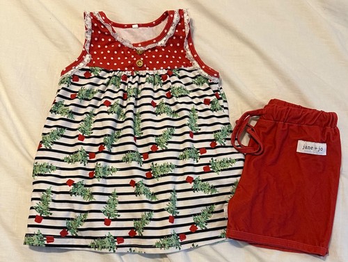 Jane + Jo Red and Green PJ Pajamas Set Size 5 - Picture 1 of 3