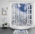 Winter Forest Snowflakes Merry Christmas Shower Curtain Bathroom Accessories Set