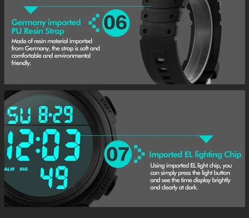 Reloj de Pulsera Militar Digital Deporte LED Multifunciones Hombre Estanco 50m - Imagen 5 de 5