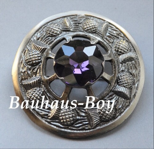 PLAID BROOCH STONE SET SCROLLING THISTLES BORDER ANTIQUE FINISH MENSWEAR KILT - Picture 25 of 36