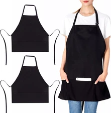 Jubatus 2 Pack 3 Pockets Adjustable Bib Apron Chef Kitchen Cooking Aprons for Wo