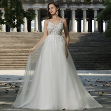 Beach Wedding Dresses 2025 Spring A Line V Neck Lace Boho Bridal Gown