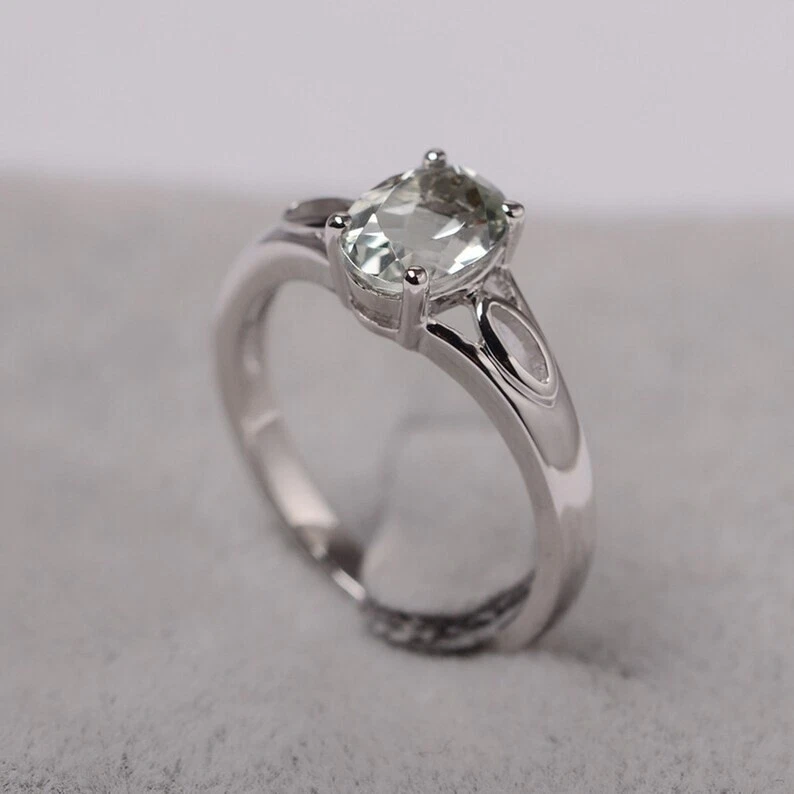 Green amethyst ring sterling silver oval cut green natural gemstone ring fo girl - Image 3 of 3