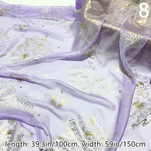 Peony Crane Print Fabric Sheer Chiffon Bronzing Breathable Dresses Sewing 1M - Picture 20 of 26