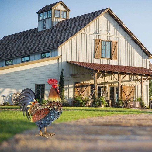 Rooster Decor Garden Statue Metal Chicken Yard Art Sculpture Outdoor Figurines - Picture 9 of 9