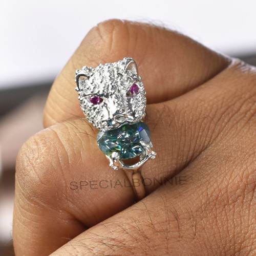 3.65 Ct Certified Designer Blue Diamond Solitaire Panther Ring-RARE-VIDEO - Picture 7 of 12