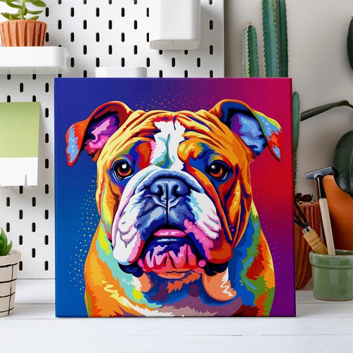 Colorido Bulldog Inglés Perro Lienzo Impresión Mascota Arte de Pared Animal Imagen Regalo - Imagen 5 de 6