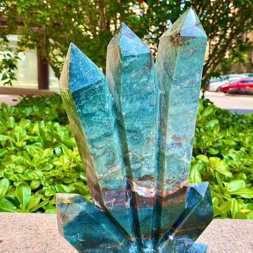 8.35LB Natural water grass agate Multi pointed Obelisk crystal energy column - 第 17/19 張圖片