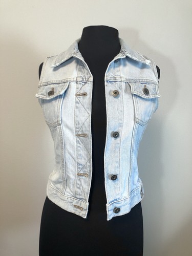 Vintage Guess Jeans Distressed Light Wash Button Denim Vest Size S