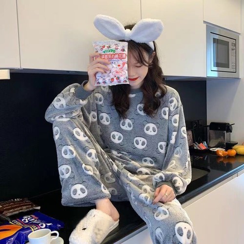 Süß Damen Winter Warm Flanell Koralle Samt Pyjama Set Nachthemd Weich Nachtwäsche - Bild 64 von 66