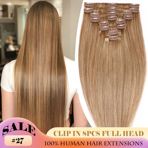 AAAAA Clip in 100% Real Remy Human Hair Extensions Full Head Highlight Hair Weft - Picture 32 of 77