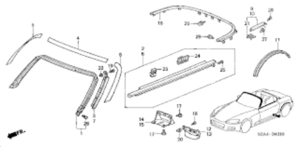 Genuine Honda OEM S2000 AP1 AP2 window Molding Left Side 72450-S2A-023 Foto 3 de 4