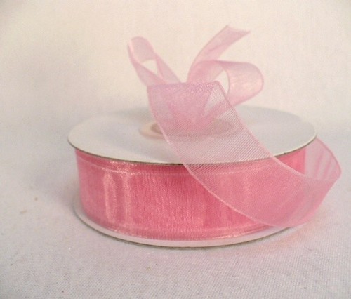 3/4"x25 yards pink rose woven sheer organza nylon edge, sheer organza nylon edge - Picture 2 of 2
