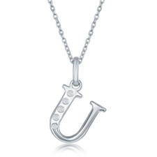 Sterling Silver Diamond "U" Initial Pendant Chain