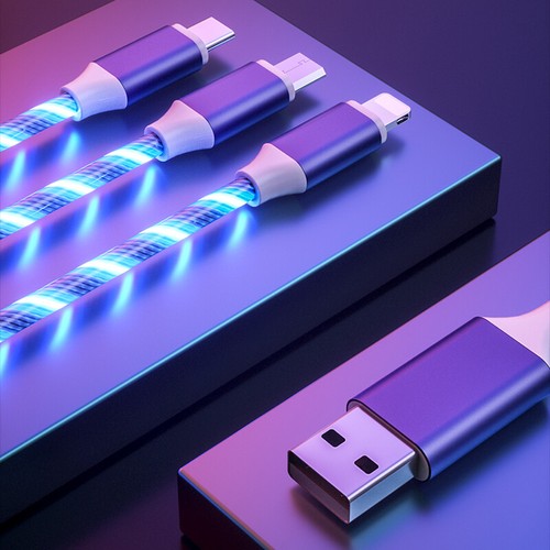 3 IN 1 LED Fast USB Charging Cable Universal Multi Function Phone Charger Cord - Picture 12 of 17