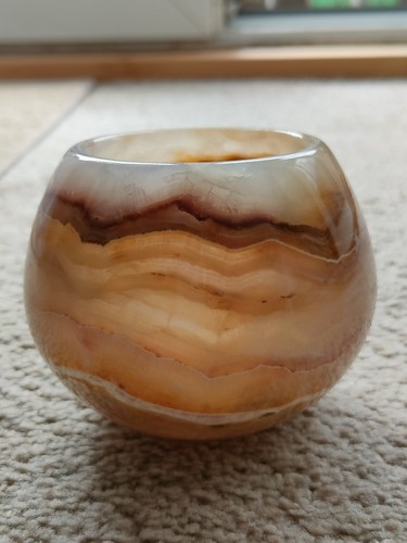 Kleine kugelförmige Vase /Teelichthalter Onyx Marmor Gestein - Bild 1 von 3