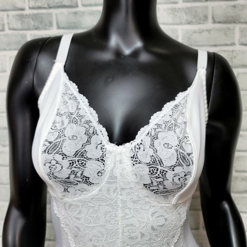 Lunaire 36C White Lace Nylon Wirefree Bodysuit Slip Hook Eye Closure Sissy - Picture 2 of 10
