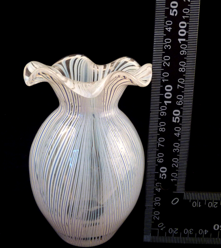 Jarrón de vidrio artificial Murano - decoración de hilo blanco-azul - Mezza Filigrana Carlo Scarpa? - Imagen 8 de 8