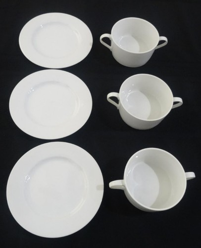 Block Spal Flat Cream Soup Bowl w/ Saucer THREE Lisboa White 2-Handle Portugal - Picture 2 of 12