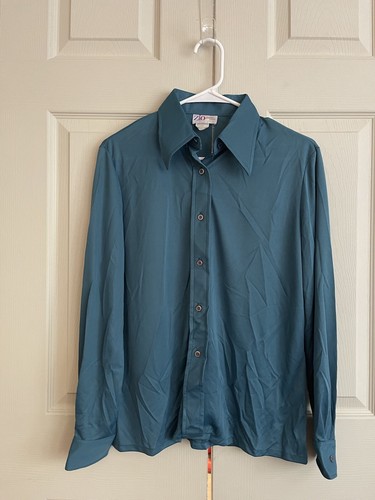 Vintage Zio langärmelige geknöpfte Bluse grün Damen siehe Maße Made in USA