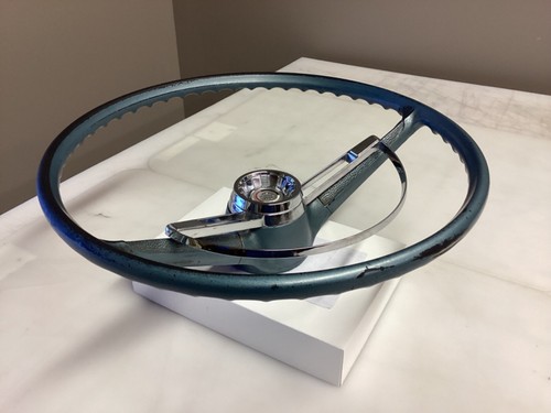 1963 1964 Nova SS steering wheel , with horn ring and horn button , blue - Picture 12 of 21