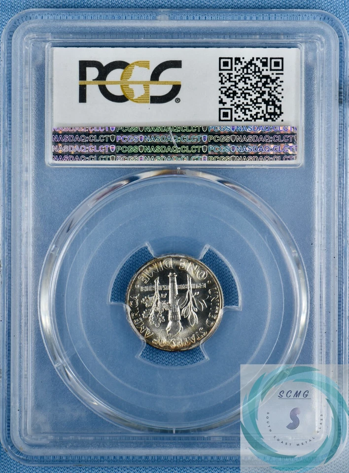 Moneda de diez centavos Roosevelt 1951 PR67 PCGS en TrueView - Espectaculares tonos arco iris anverso Foto 3 de 4