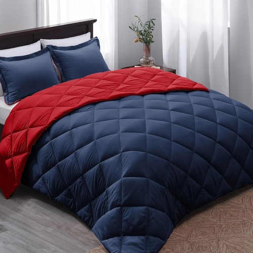 Chic King Size Navy and Red Reversible Comforter Set - 104"x92" Luxury - Picture 3 of 10