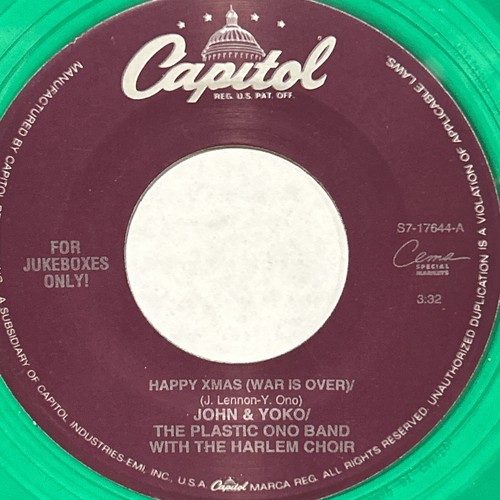 John Lennon Happy Xmas War is Over Jukebox Only 1990's NM+ NEW 45 Green 7" Vinyl - Picture 2 of 3