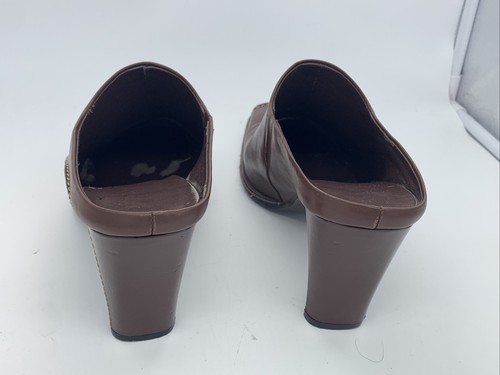 Vintage Franco Sarto Brown Leather Square Toe Slip On Mule Heels Size 11M - Picture 5 of 10